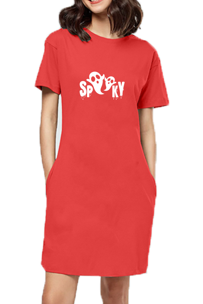 Spooky Printed T-Shirt Dress For Women