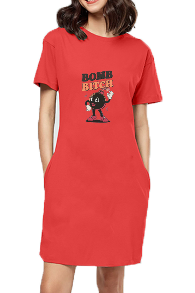 Bomb Bitch Printed T-Shirt Dress For Women