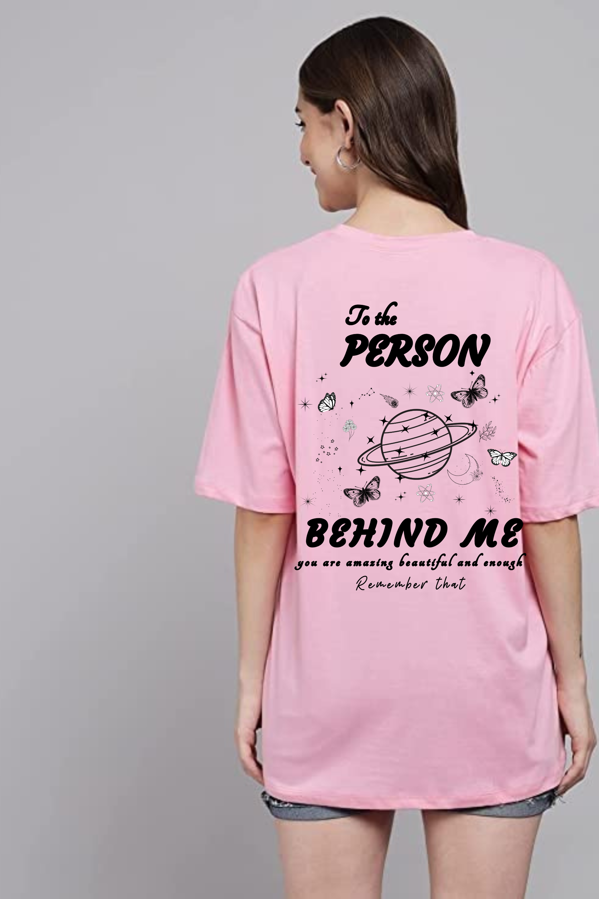 Positive Vibes Graphic Front And Back Printed Classic Oversized T-shirt for Women [240 GSM]