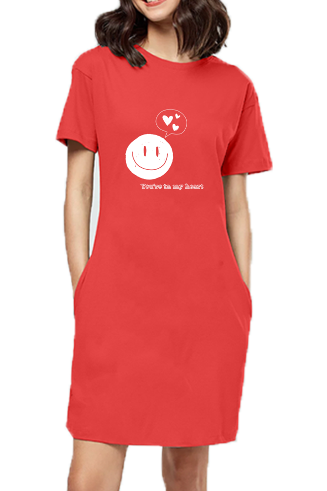 You Are In My Heart Printed T-Shirt Dress For Women