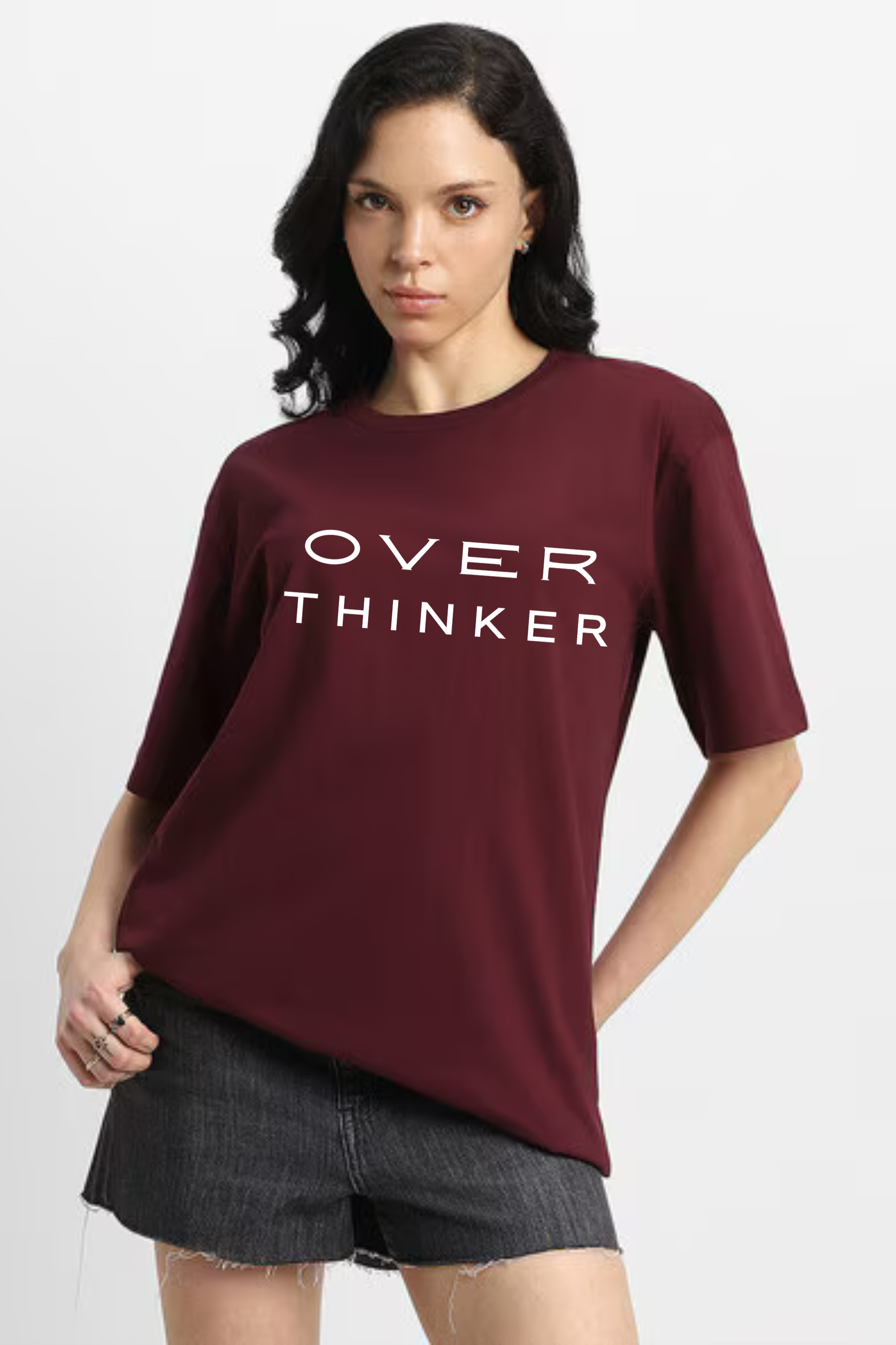 Overthinker Graphic Printed Classic Oversized T-shirt For Women 240GSM]