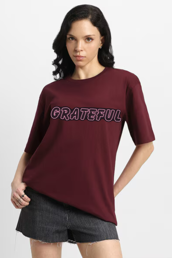 Grateful Graphic Printed Classic Oversized T-shirt for Women [240 GSM]
