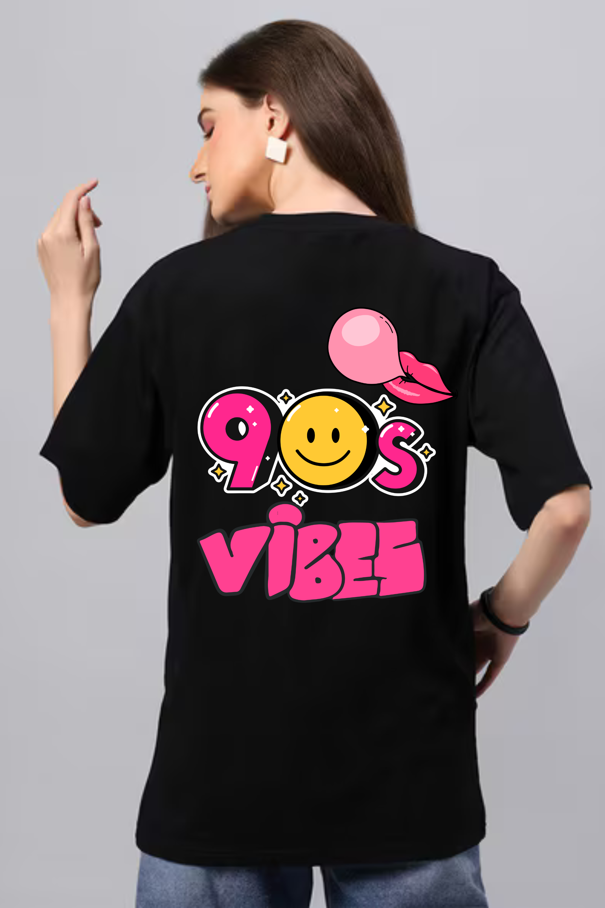 90's Vibes Classic Oversized Front and Back  Graphic Printed T-shirt for Women[240GSM]