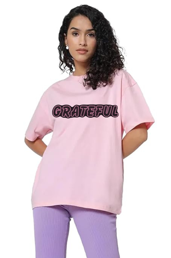 Grateful Graphic Printed Classic Oversized T-shirt for Women [240 GSM]