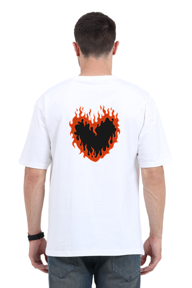 Fire Front And Back Graphic Printed Standard Oversized T-shirt For Men [180GSM]