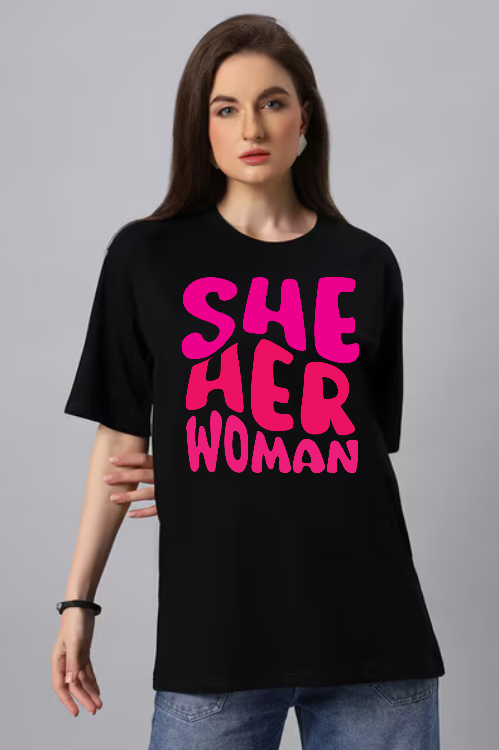 She Her Woman Graphic Classic Oversized T-shirt for Women [240 GSM]