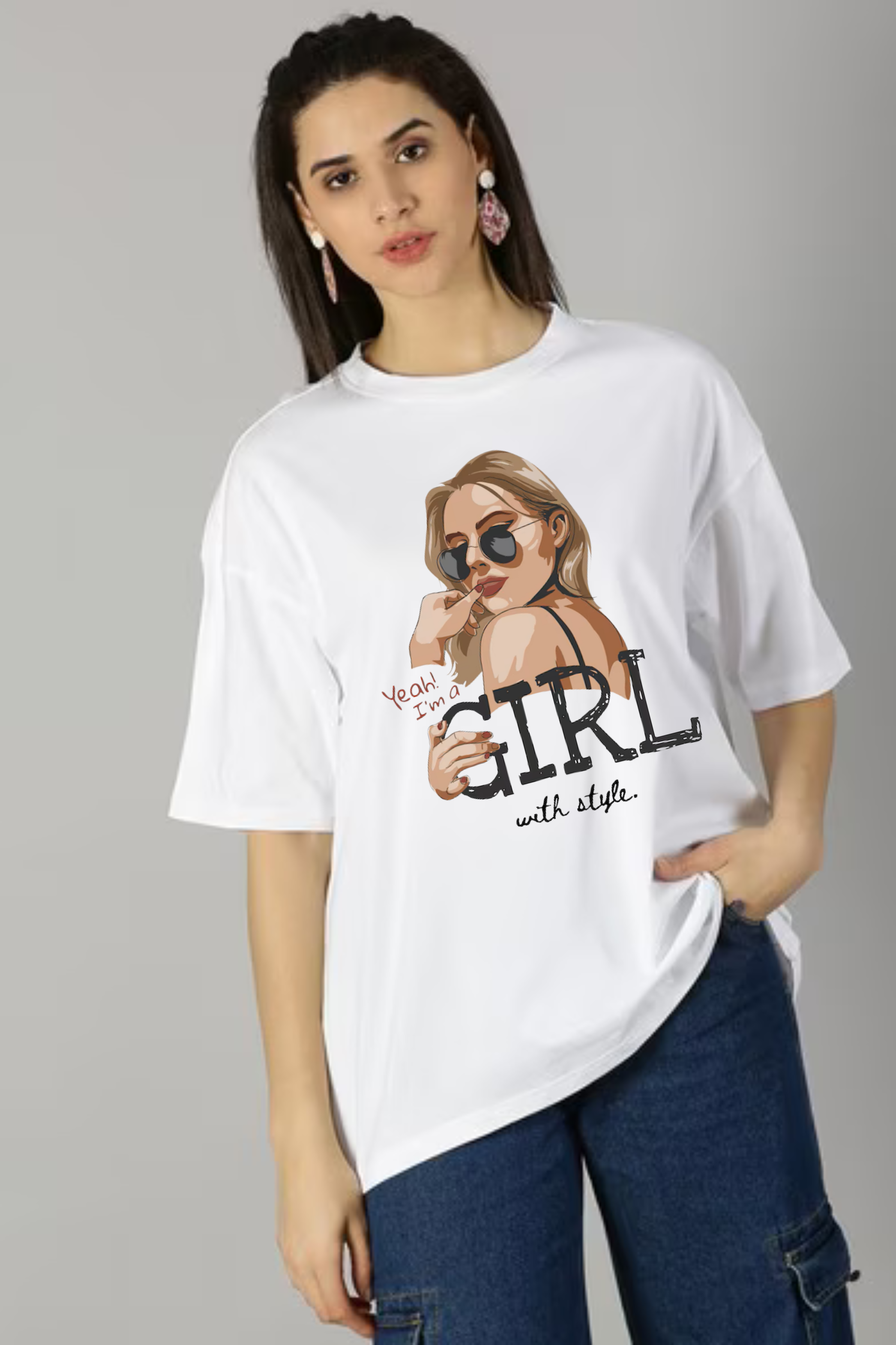 I Am Girl With Style Graphic Printed Classic Oversized T-shirt For Women [240GSM]