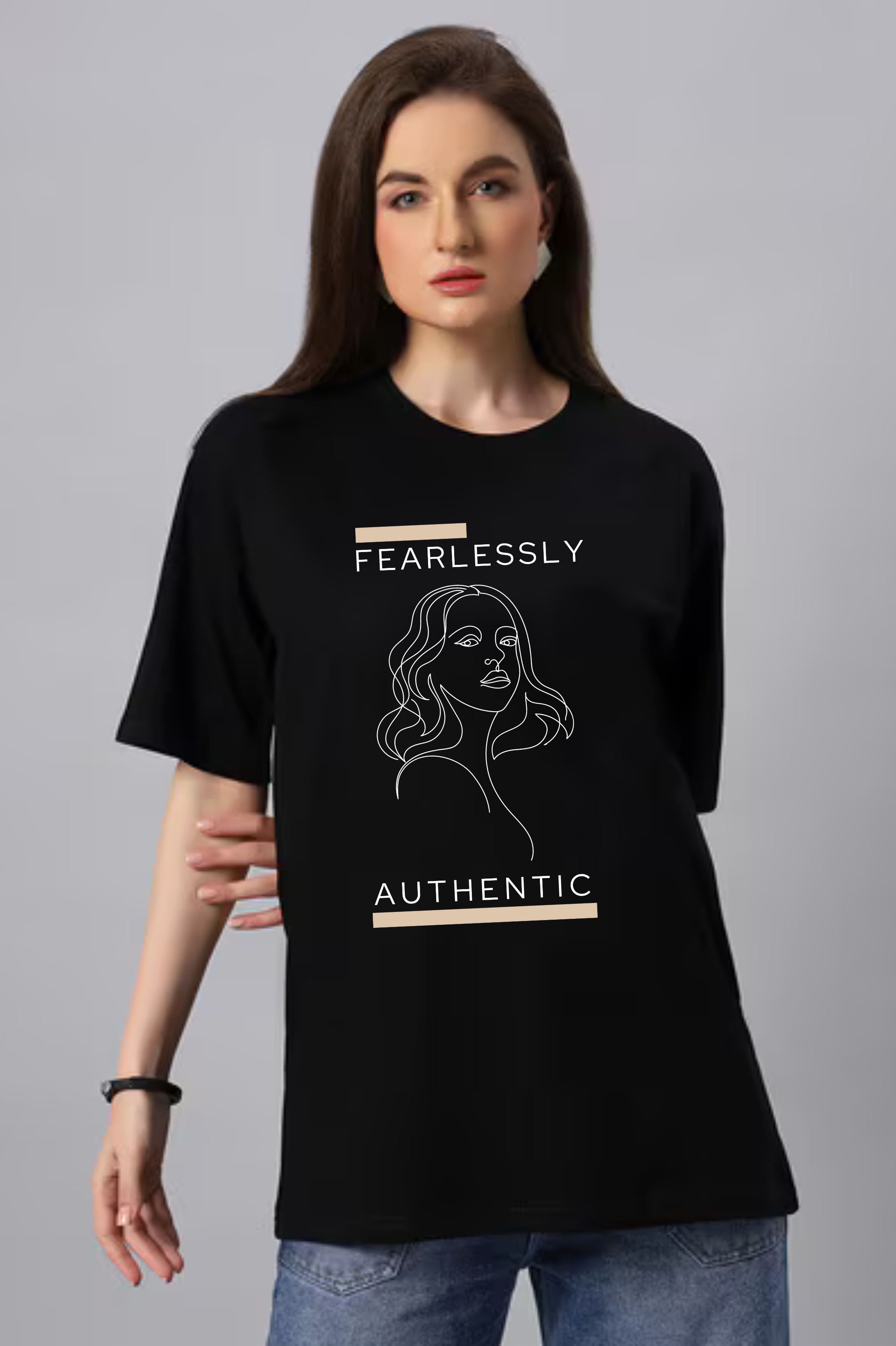 Fearlessly Authentic Graphic Classic Oversized T-shirt for Women [240 GSM]