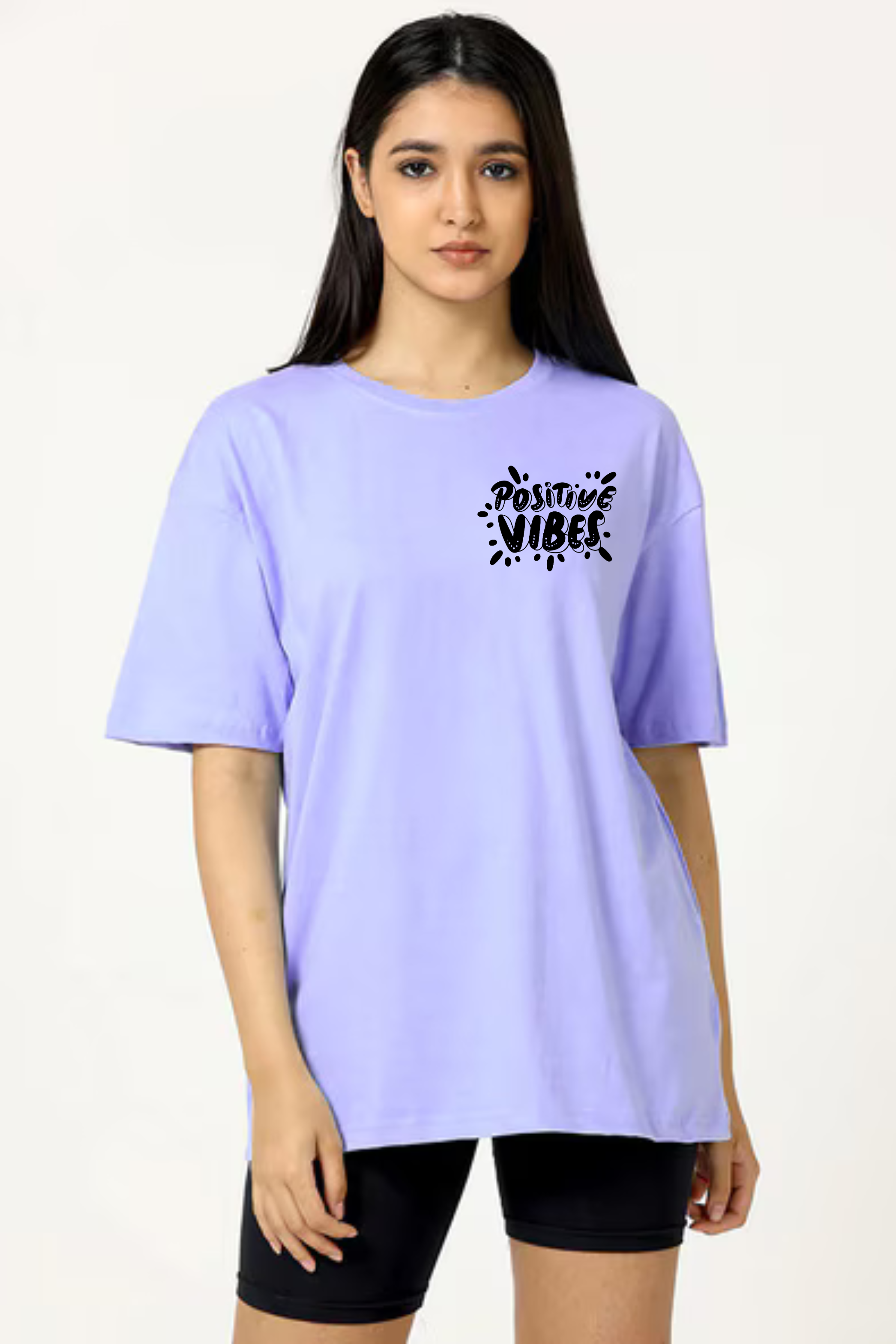 Positive Vibes Graphic Front And Back Printed Classic Oversized T-shirt for Women [240 GSM]
