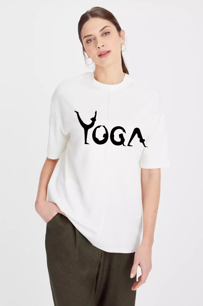 Yoga Graphic Printed Standard Oversized T-shirt for Women [180GSM]