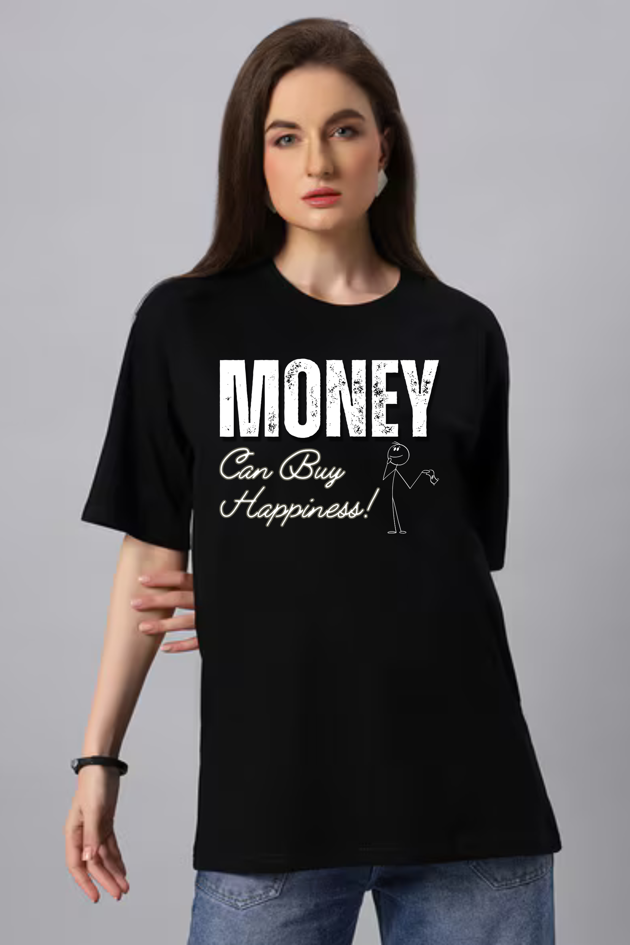 Unisex Money Can Buy Happiness Graphic Printed T-shirt For Men & Women [ 240 GSM ]