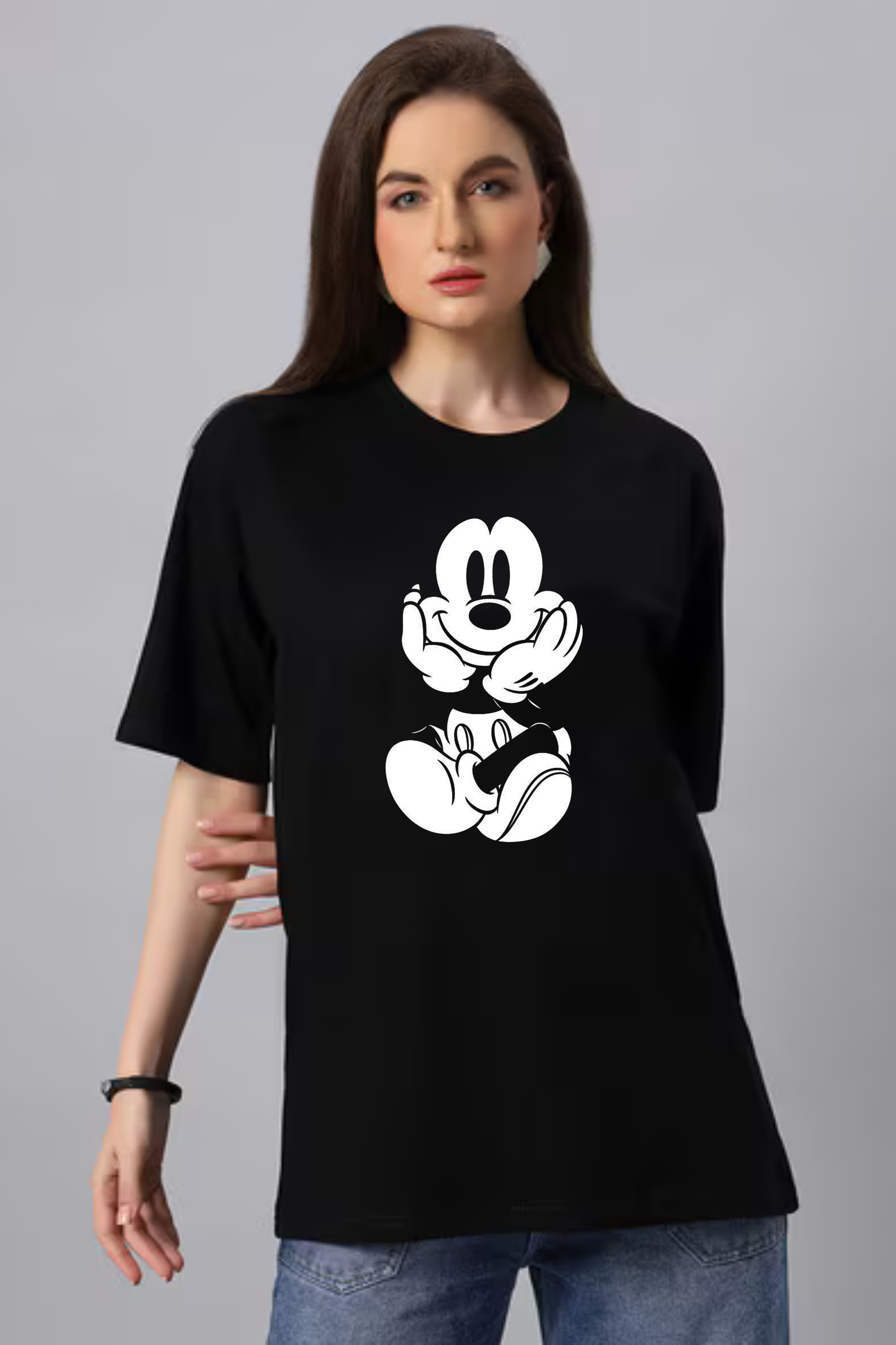 Happy Micky Graphic Printed Classic Oversized T-shirt for Women [240GSM]
