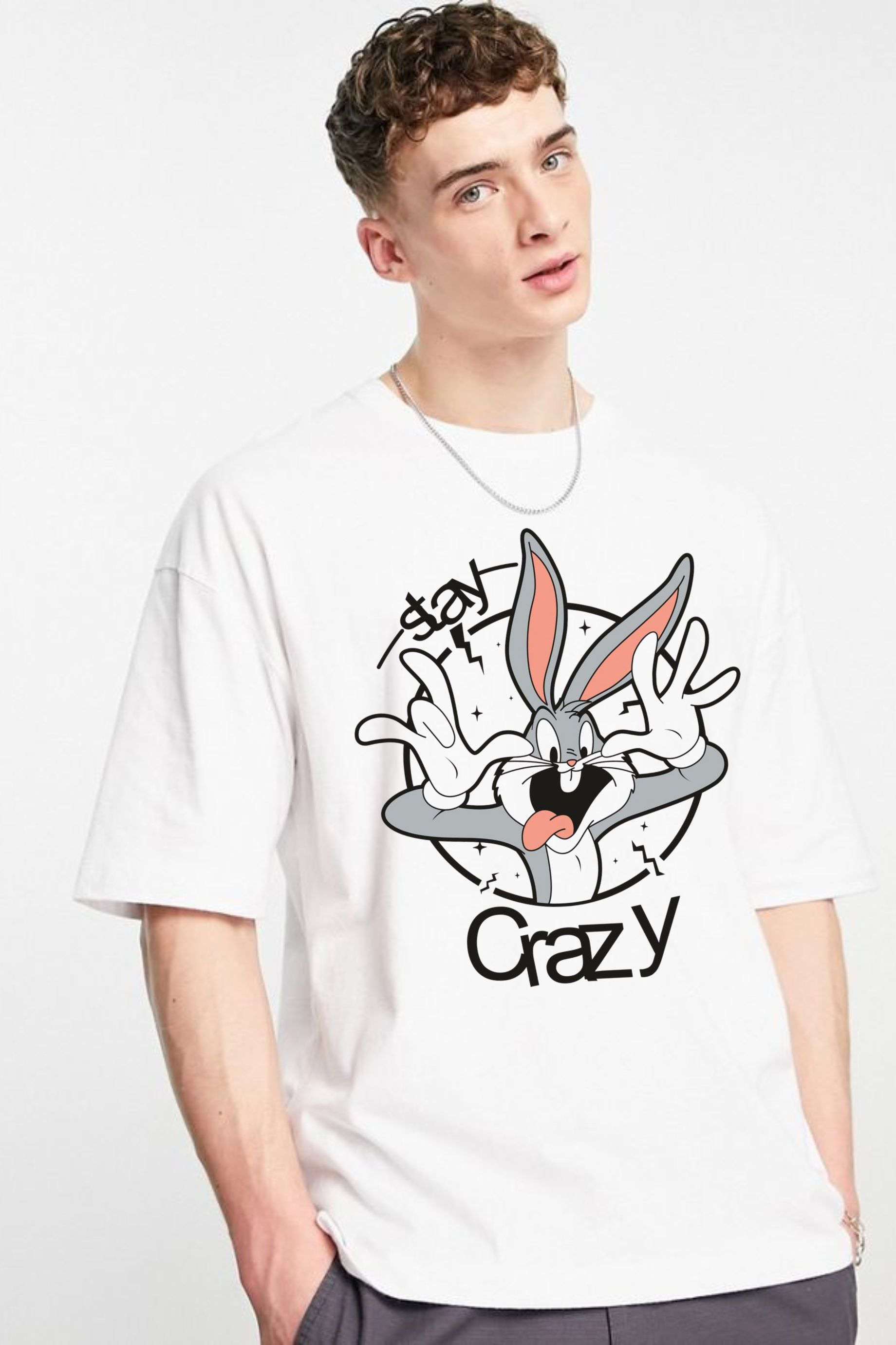 Stay Crazy Graphic Printed Classic Oversized T-shirt For Men [240GSM]