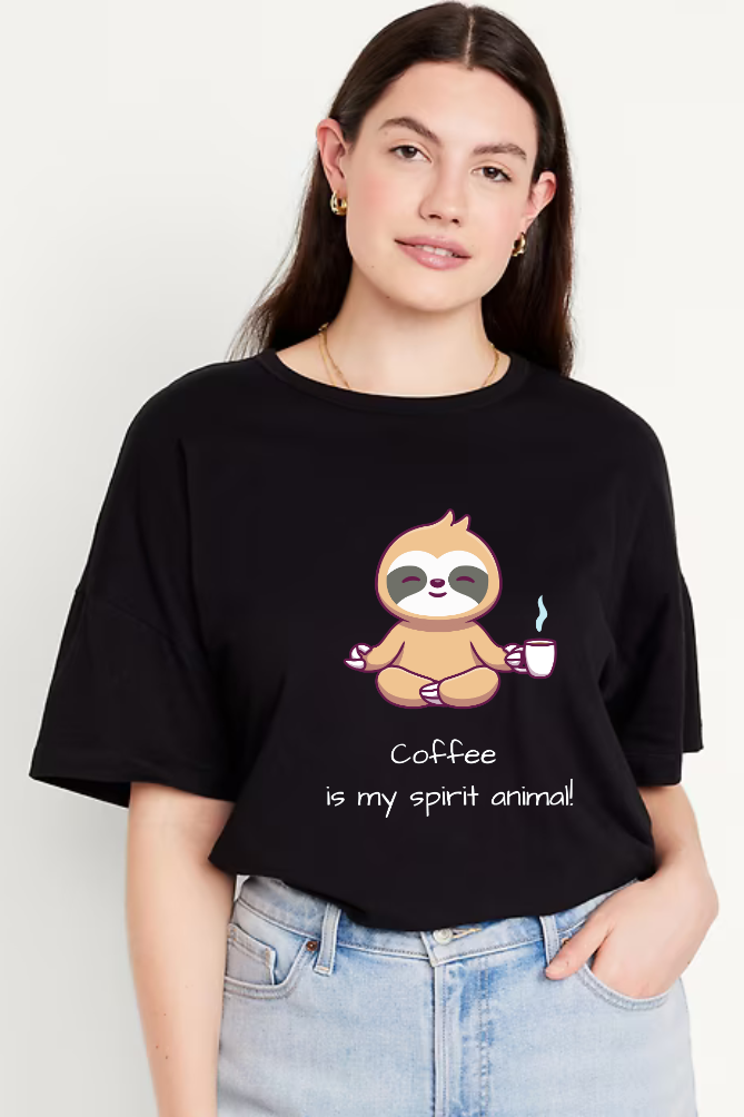 Coffee spirit Graphic  Printed Classic Oversized T-shirt for Women [240GSM]
