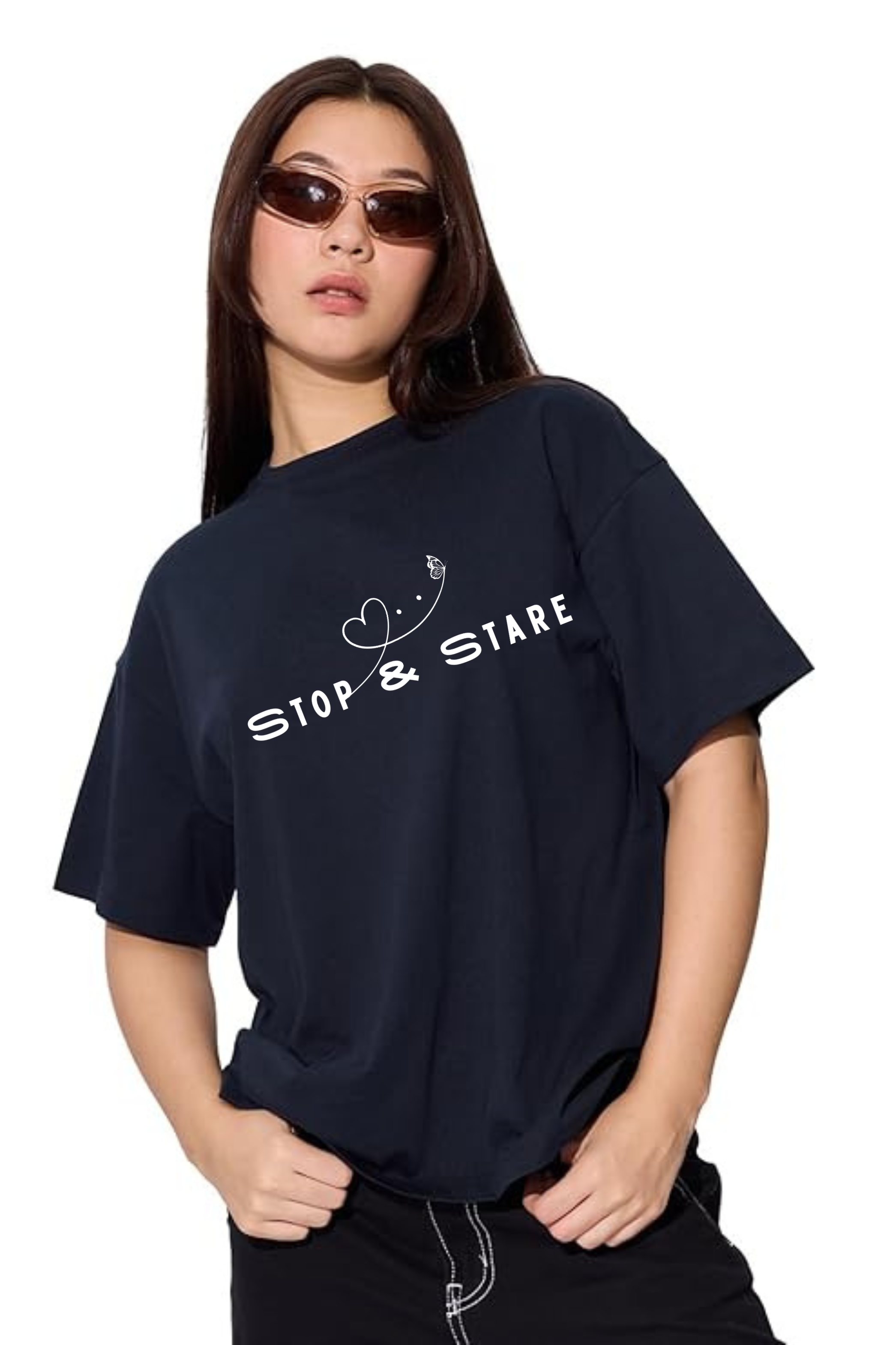 Stop & Stare Graphic Printed Classic Oversized T-shirt For Women [240GSM]