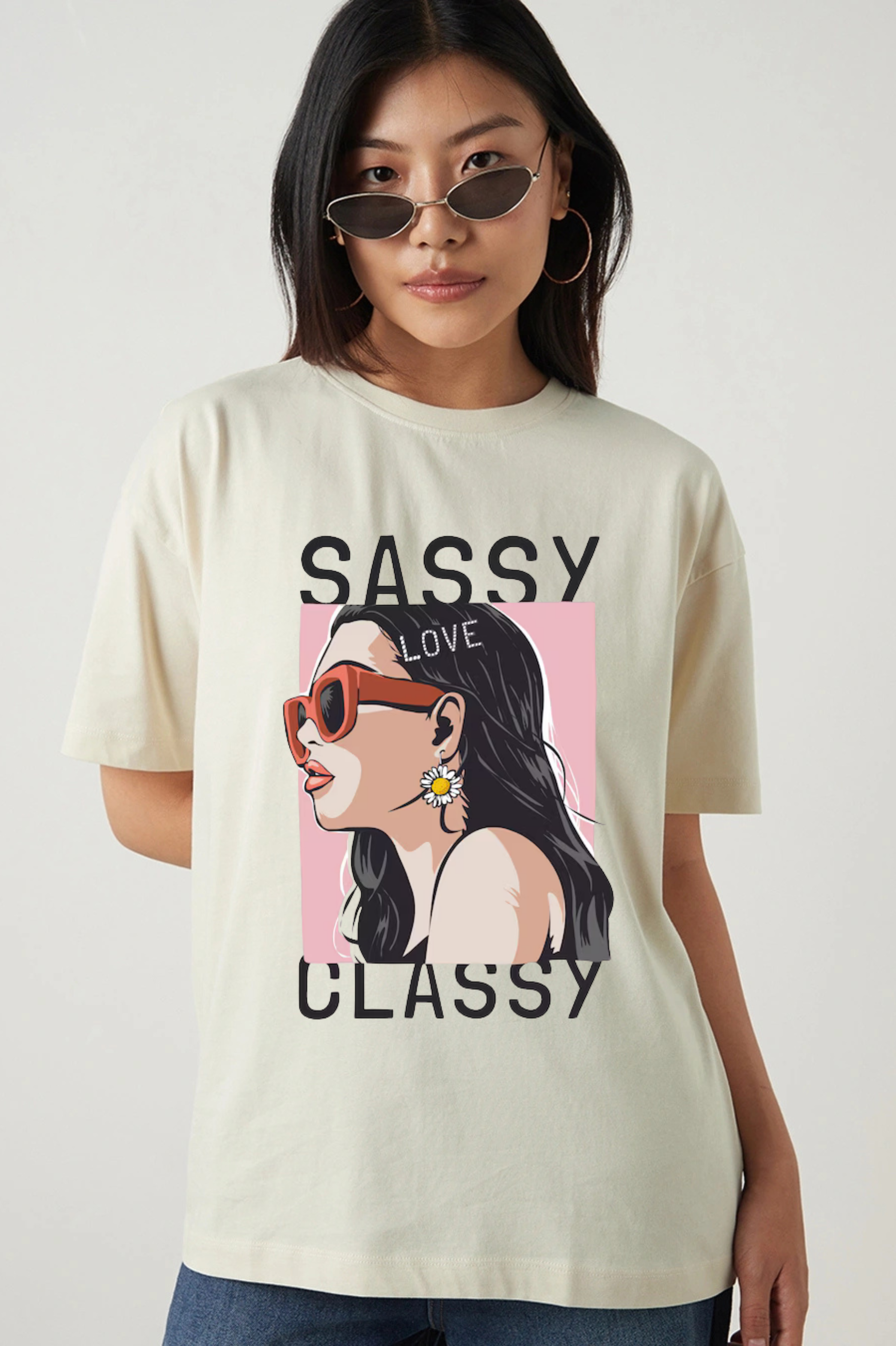 Sassy & Classy Graphic Printed Classic Oversized T-shirt For Women 240GSM]