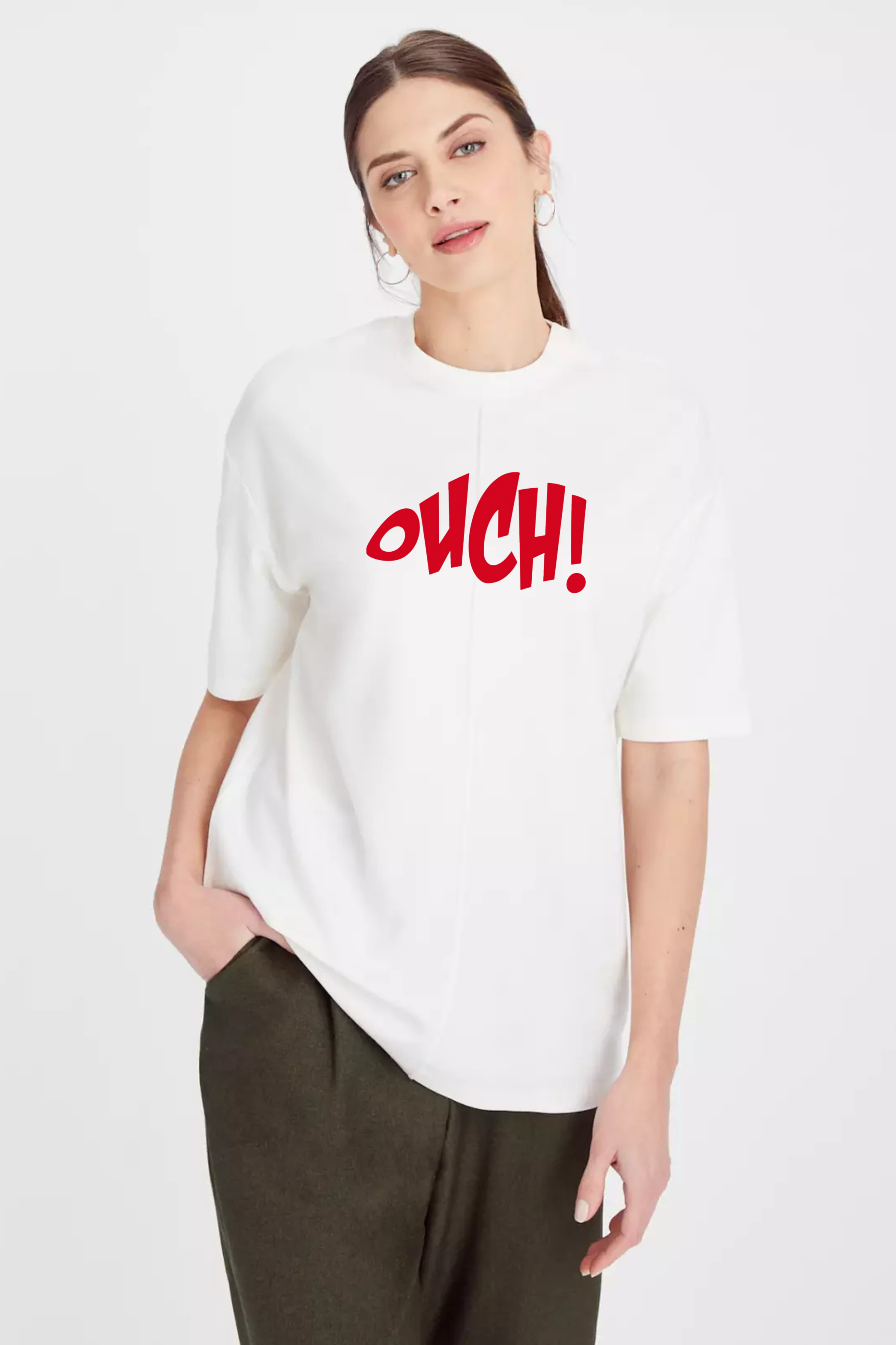 Ouch Graphic Printed Classic Oversized T-shirt For Women [240GSM]
