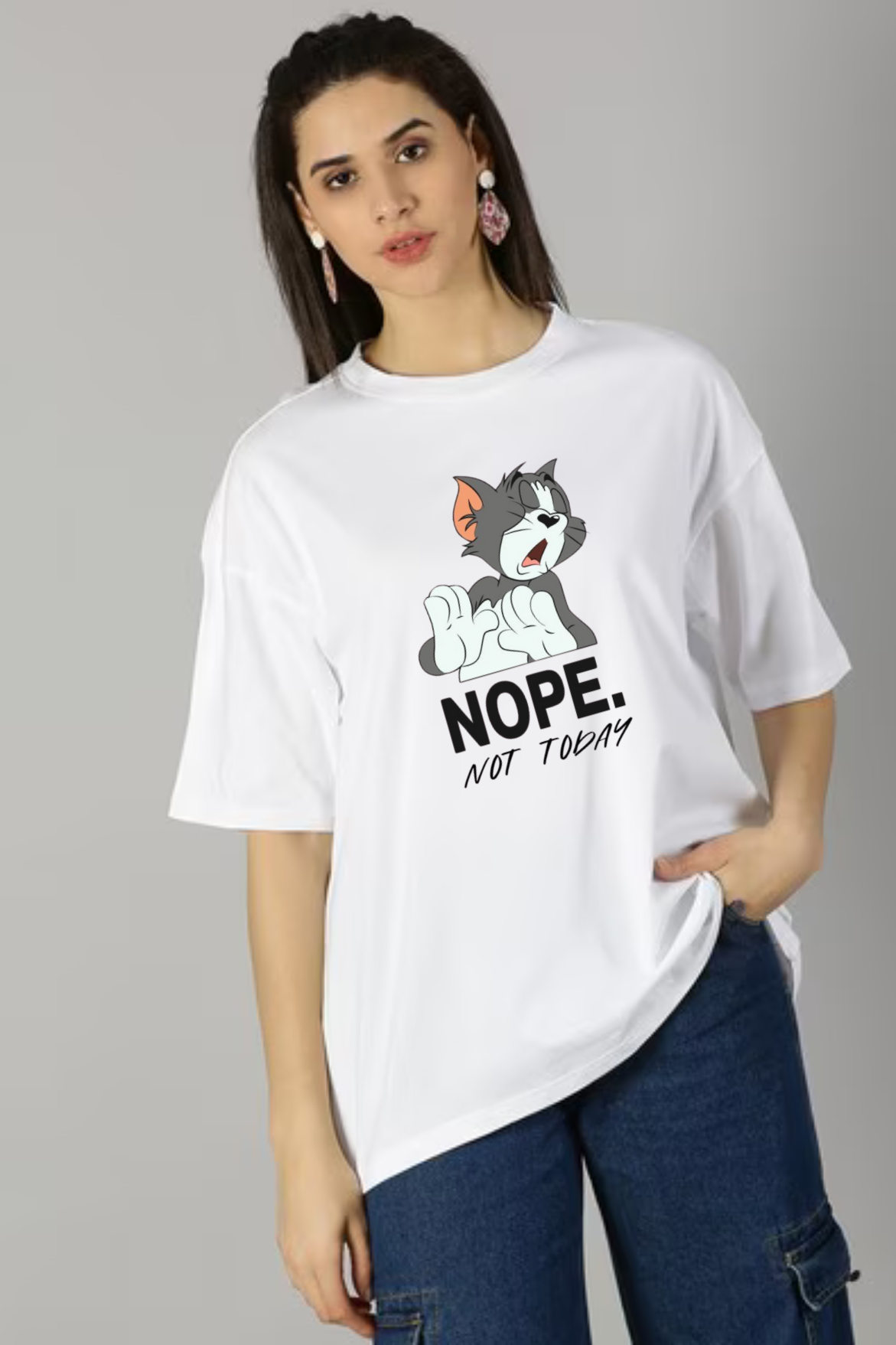 Nope Not Today Graphic Printed Classic Oversized T-shirt For Women [240GSM]