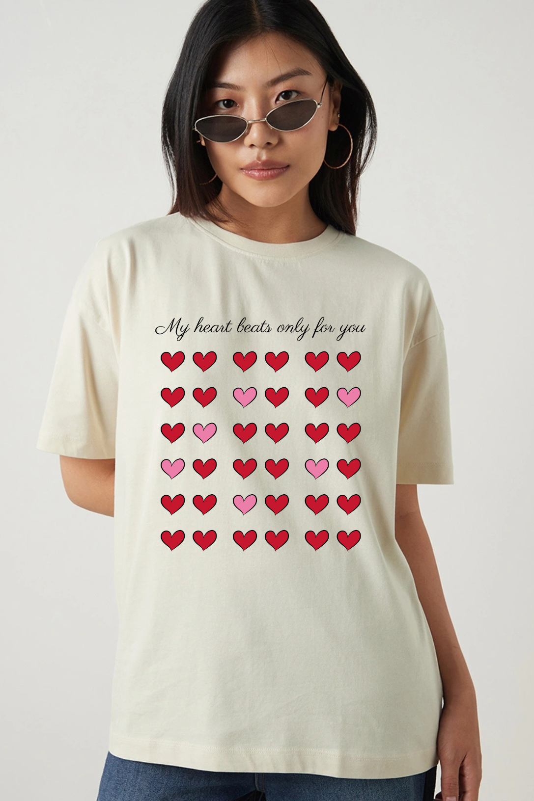 My Heart Beats Only For You Graphic Printed Classic Oversized T-shirt For Women [240GSM]