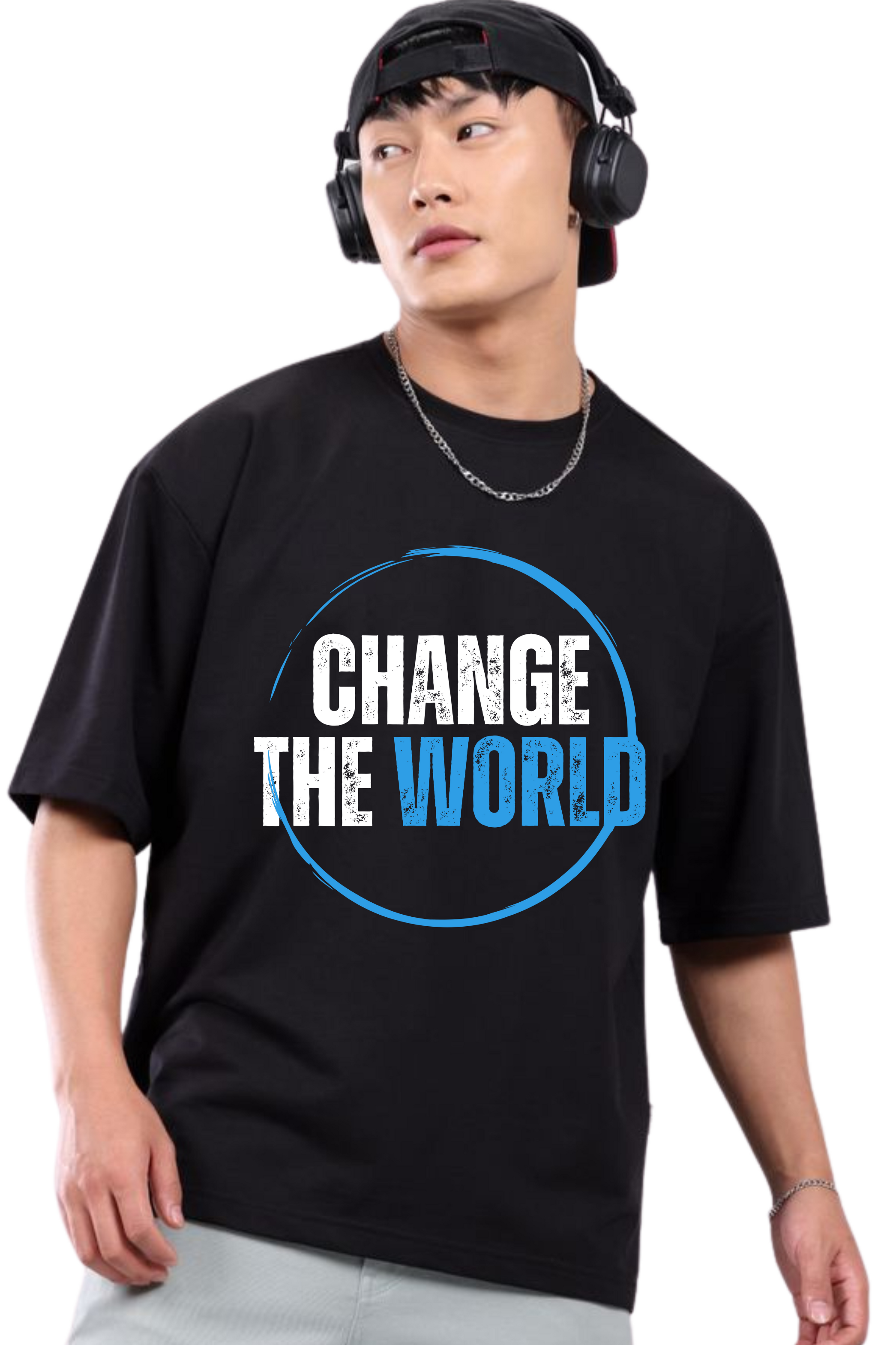 Change The World Graphic Printed Classic Oversized T-shirt for Men