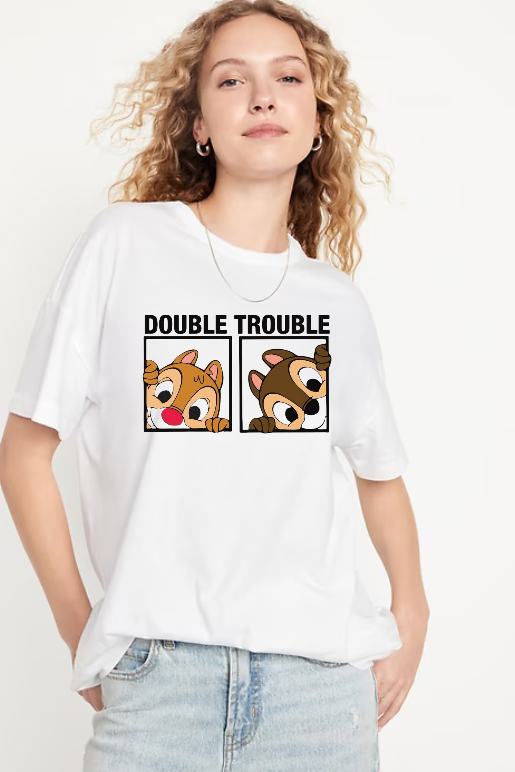 Double Trouble Graphic Printed Classic Oversized T-shirt For Women 240GSM]
