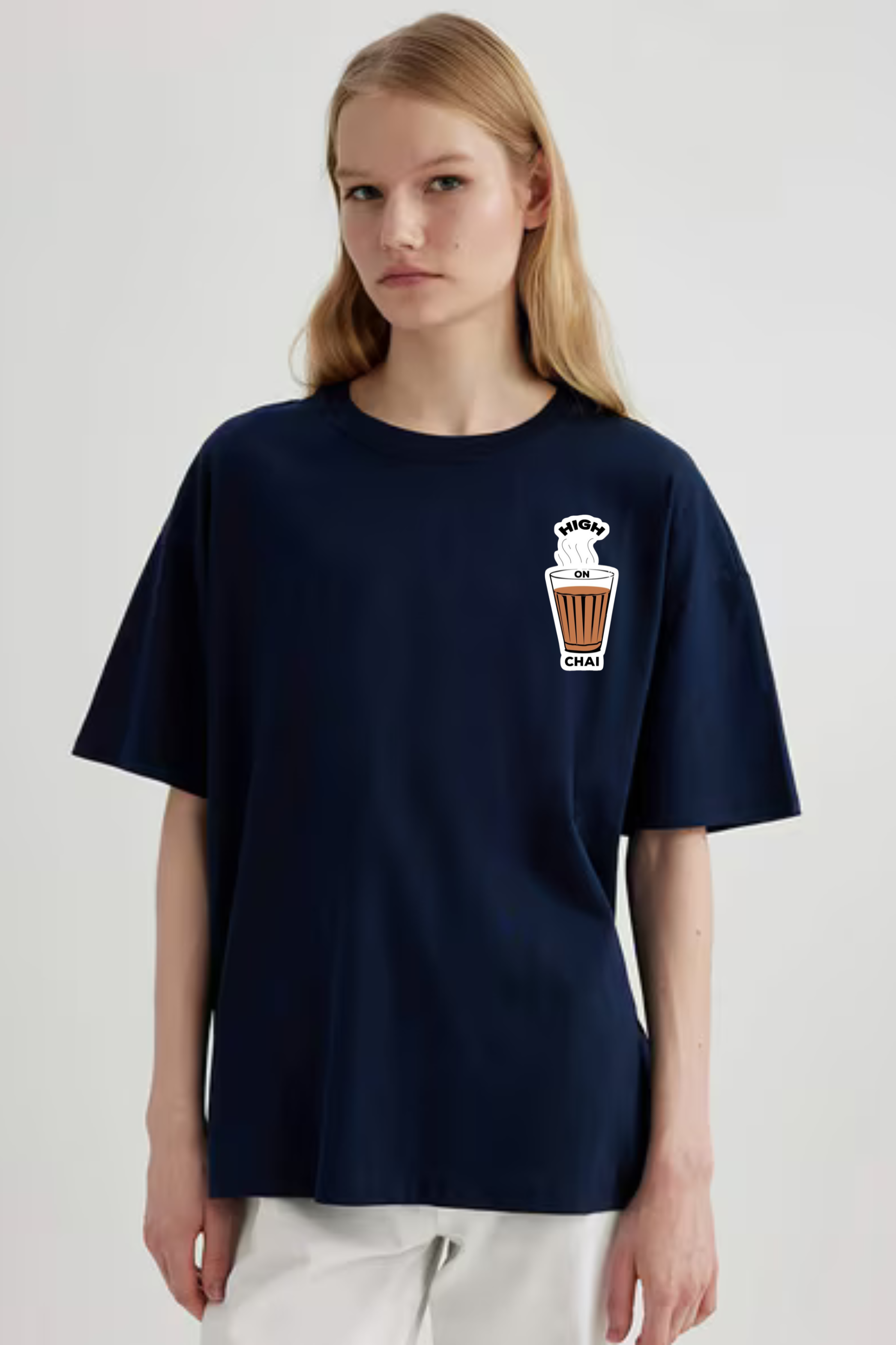 High On Chai Graphic Printed Classic Oversized T-shirt For Women [240GSM]