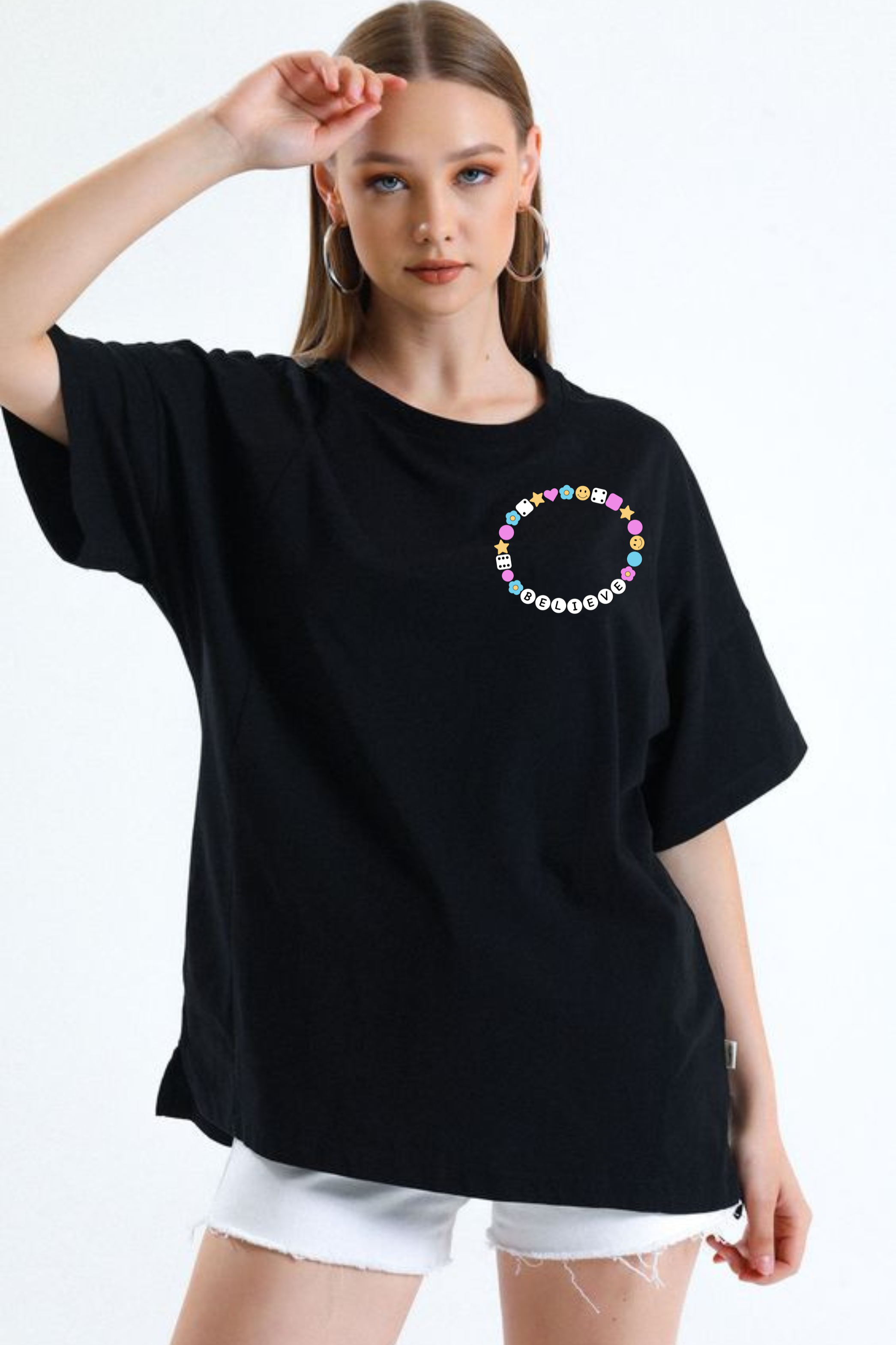 Believe chain Graphic Printed Classic Oversized T-shirt For Women [240GSM]