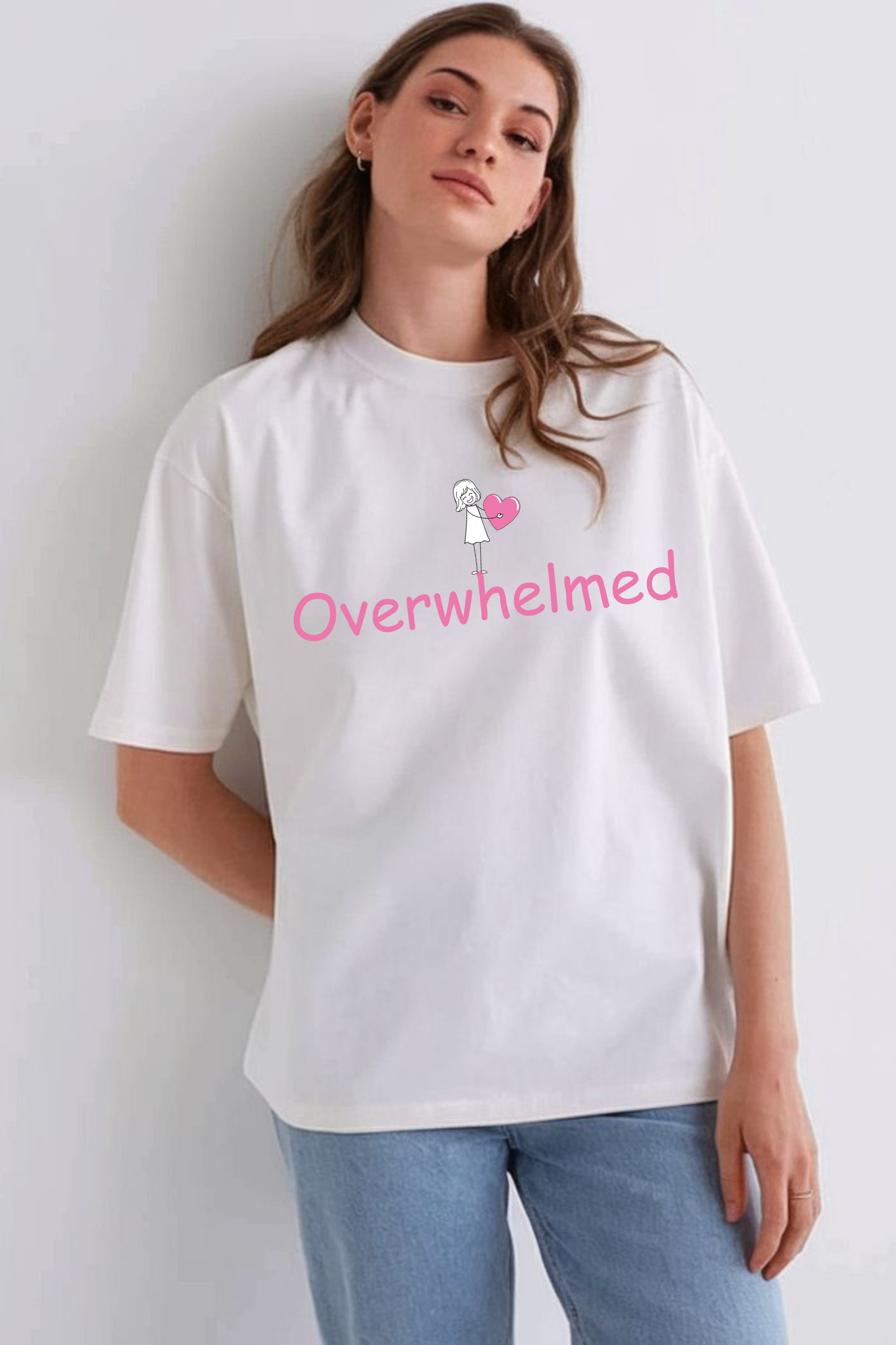 Overwhelmed Graphic Printed Classic Oversized T-shirt For Women [240GSM]