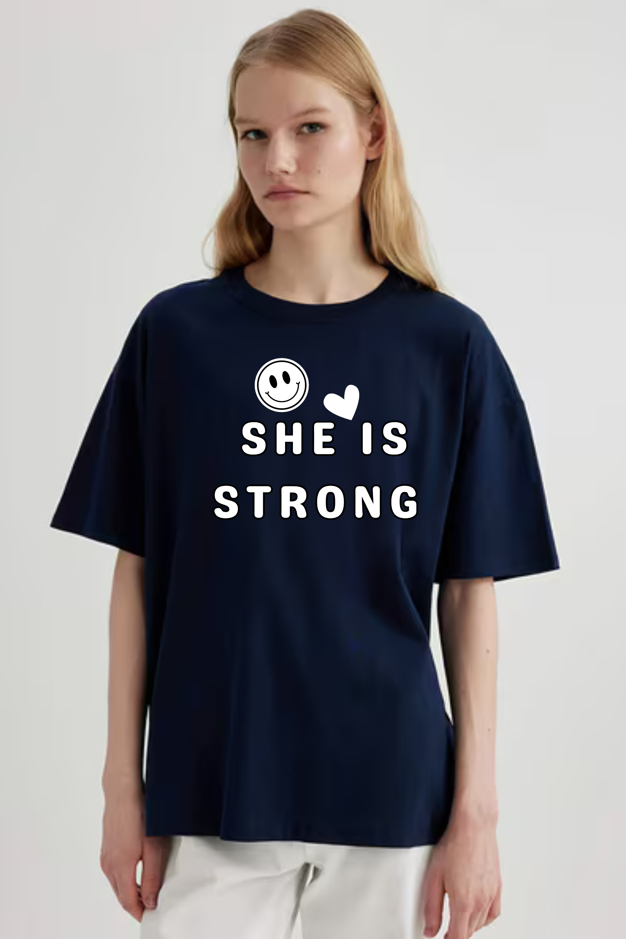 She Is Strong Graphic Printed Classic Oversized T-shirt For Women 240GSM]