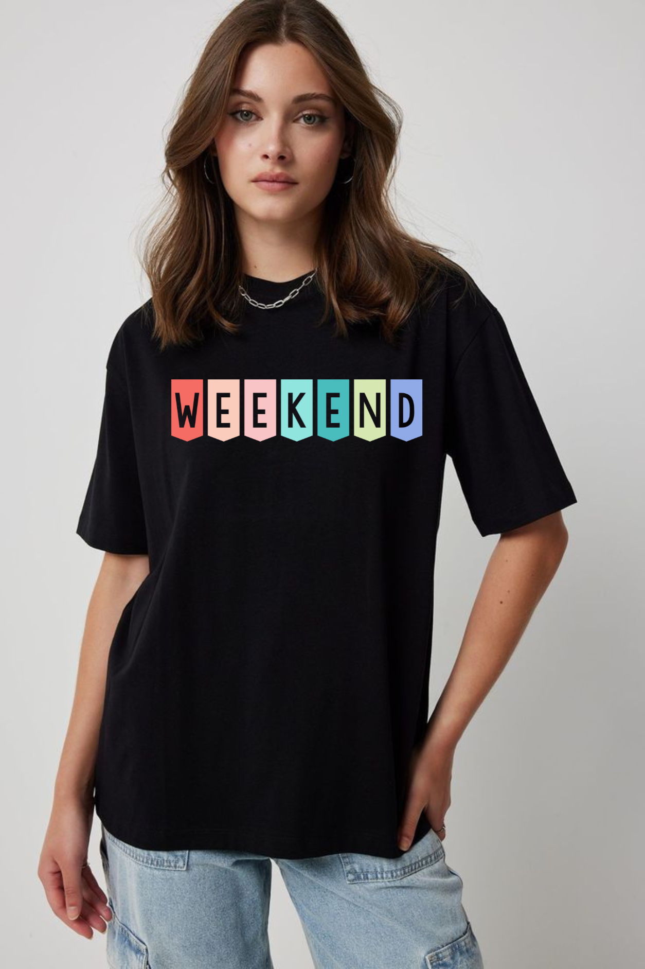 Weekend Graphic Printed Classic Oversized T-shirt For Women [240GSM]