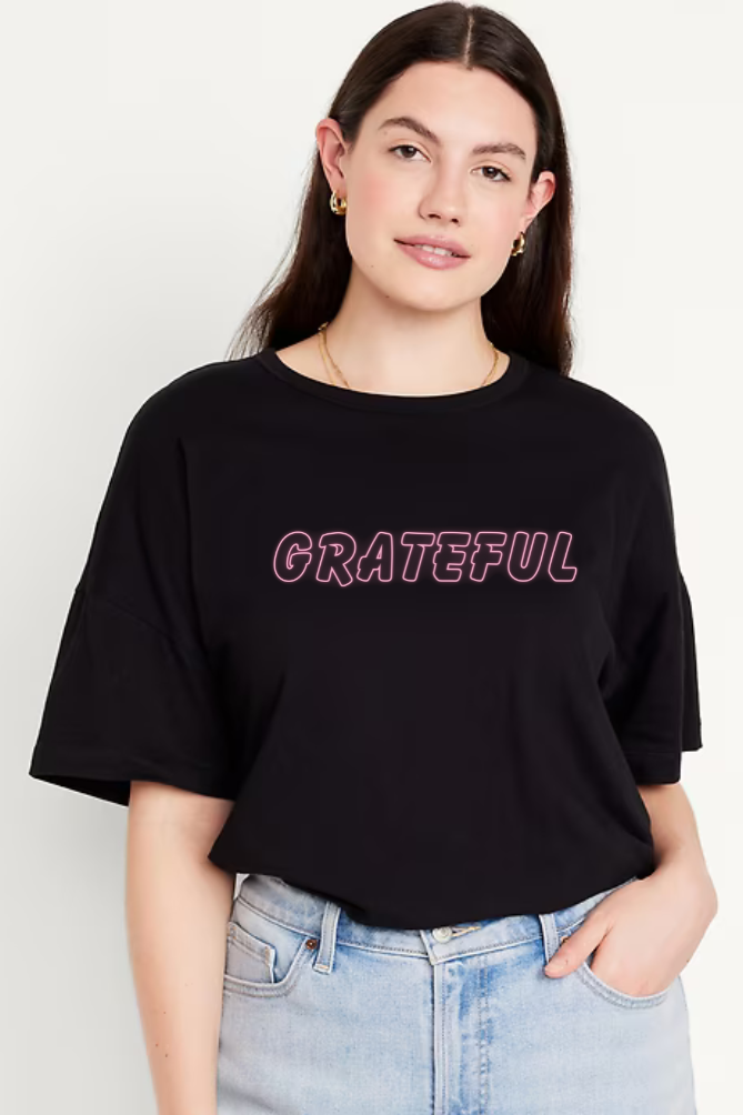 Grateful Graphic Printed Classic Oversized T-shirt for Women [240 GSM]
