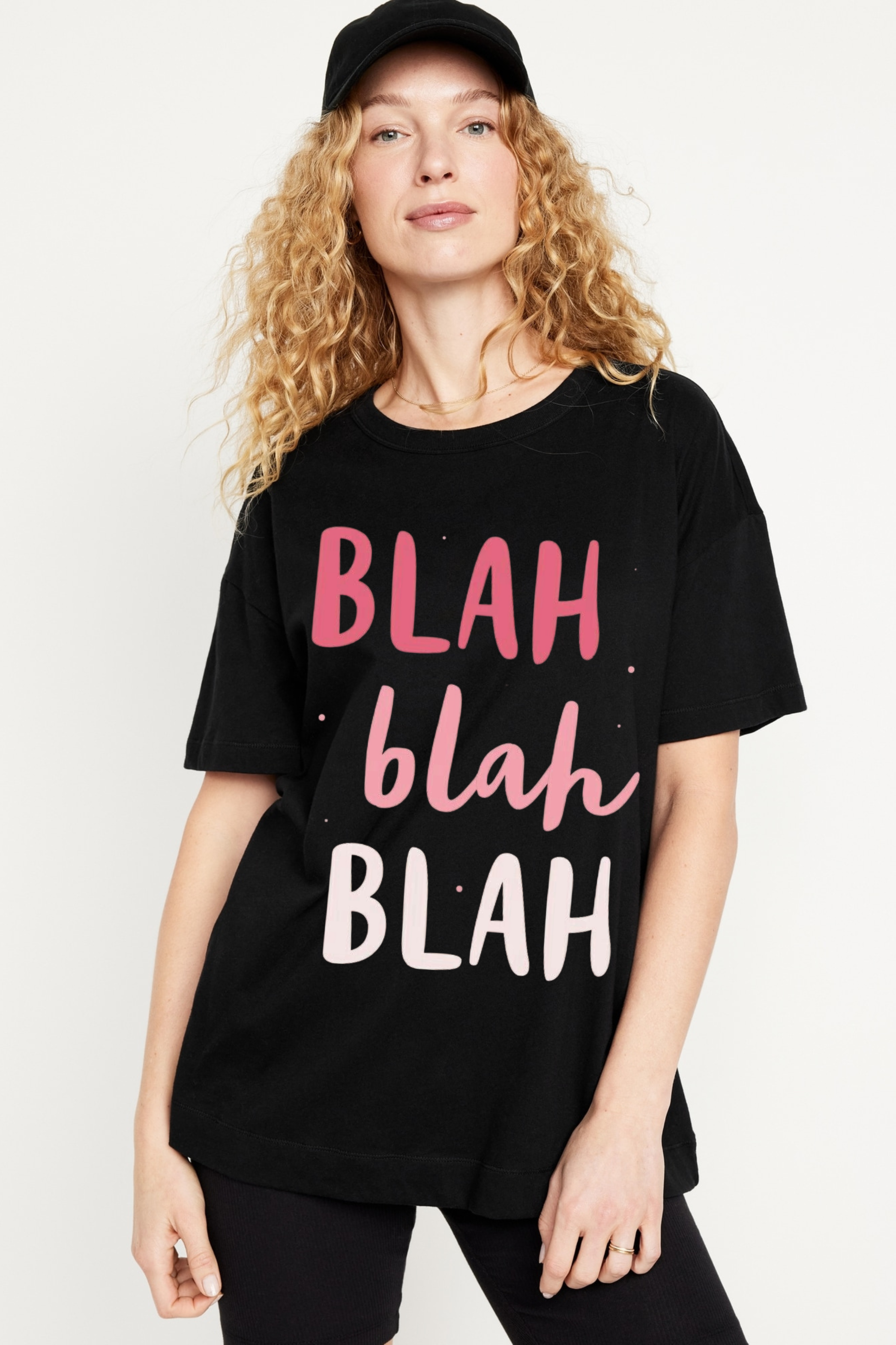 Blah- Blah Graphic Printed Classic Oversized T-shirt For Women [240GSM]