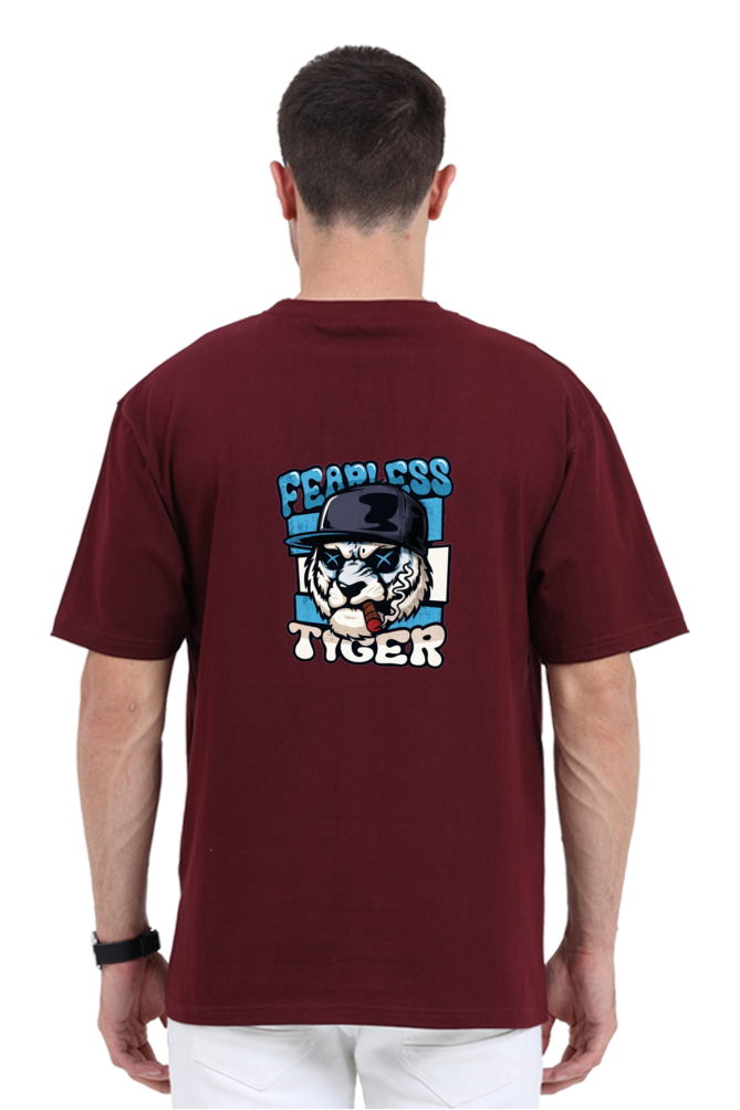 Fearless Tiger Graphic Front And Back Printed Classic  Oversized T-shirt for Men [240 GSM]