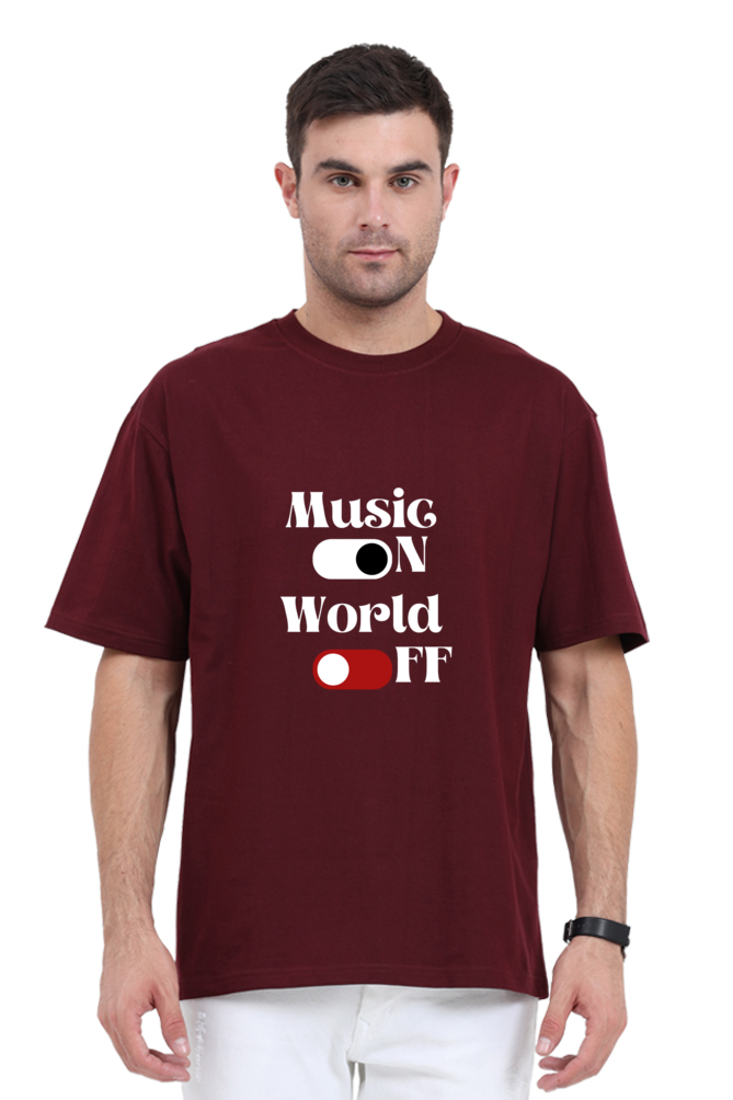 Music On World Off Graphic Printed Classic Oversized T-shirt for Men [240GSM]