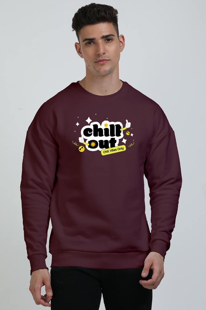 Chill Out  Graphic Printed Oversized Sweatshirts For Men [ Heavyweight 400 GSM ]