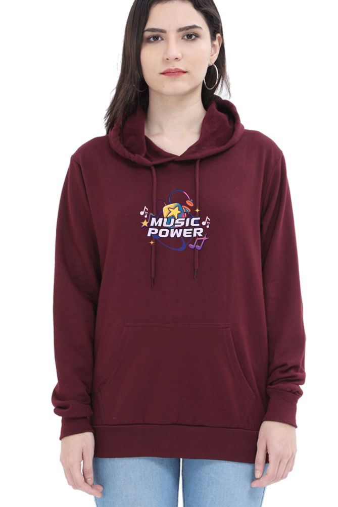 Music Is Power Graphic Printed Hoodie For Women [Light Weighted 300 GSM ]