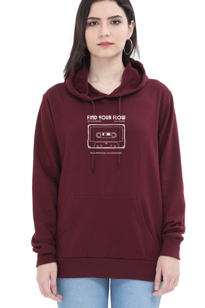 Find Your Flow Graphic Printed Hoodie For Women [Light Weighted 300 GSM ]