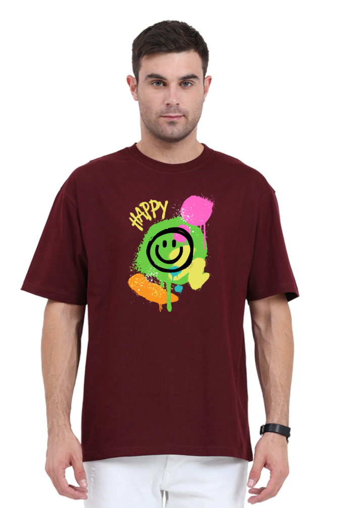 Happy Unisex Graphic Printed Classic Oversized T-shirt  [240GSM]