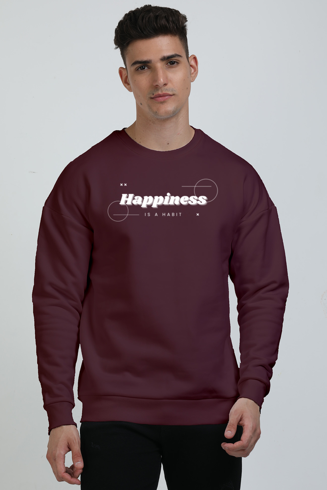 Happiness Graphic Printed Oversized Sweatshirts For Men [ Heavyweight 400 GSM ]