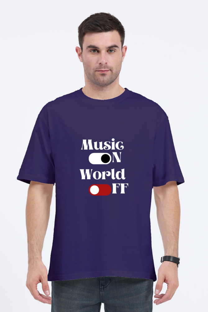 Music On World Off Graphic Printed Classic Oversized T-shirt for Men [240GSM]