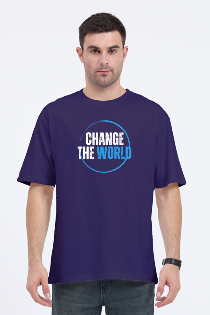 Change The World Graphic Printed Classic Oversized T-shirt for Men