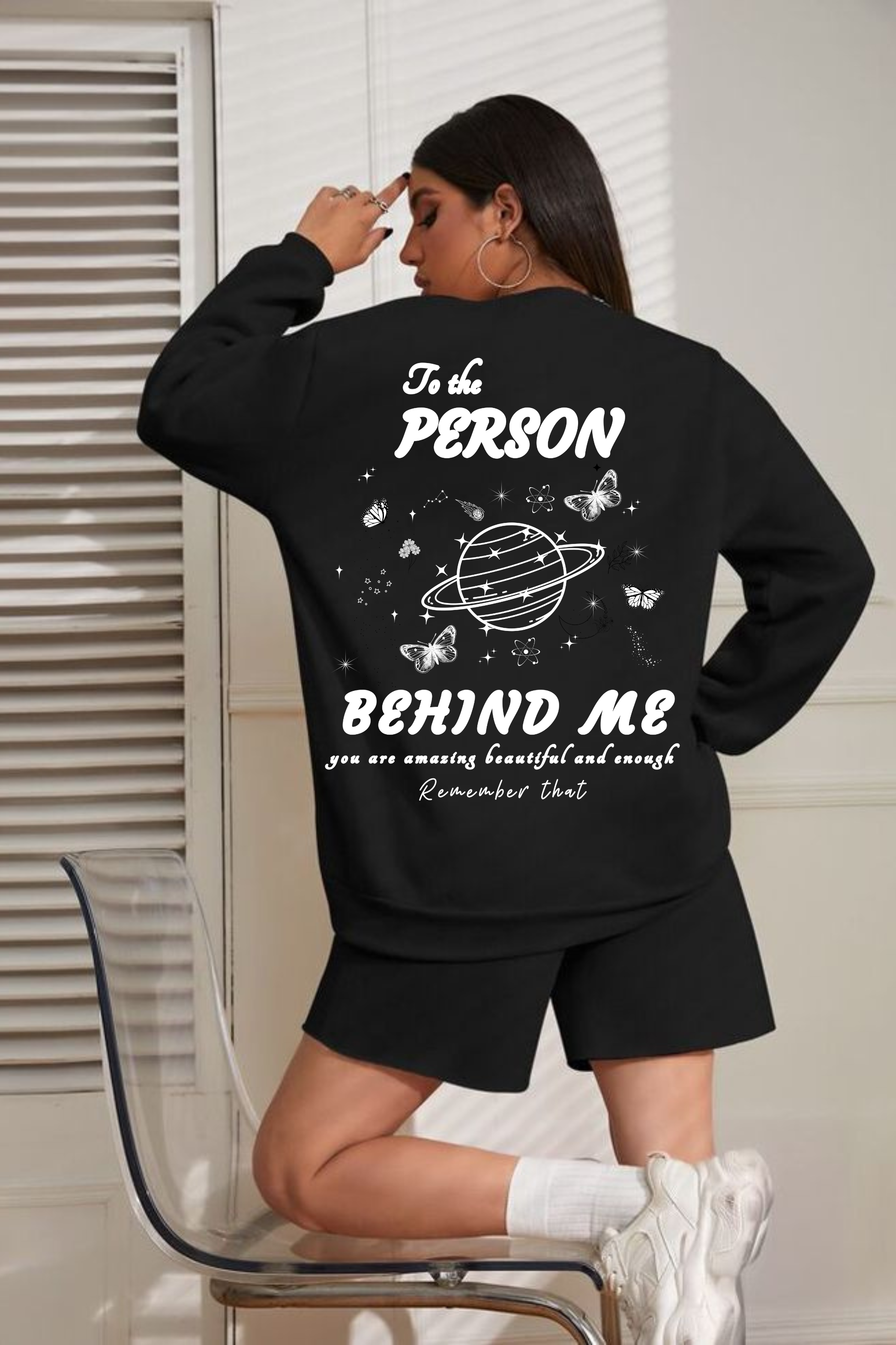 Positive Vibes Front & Back Oversized Graphic Printed Sweatshirt For Women [ Heavyweight 400 GSM ]