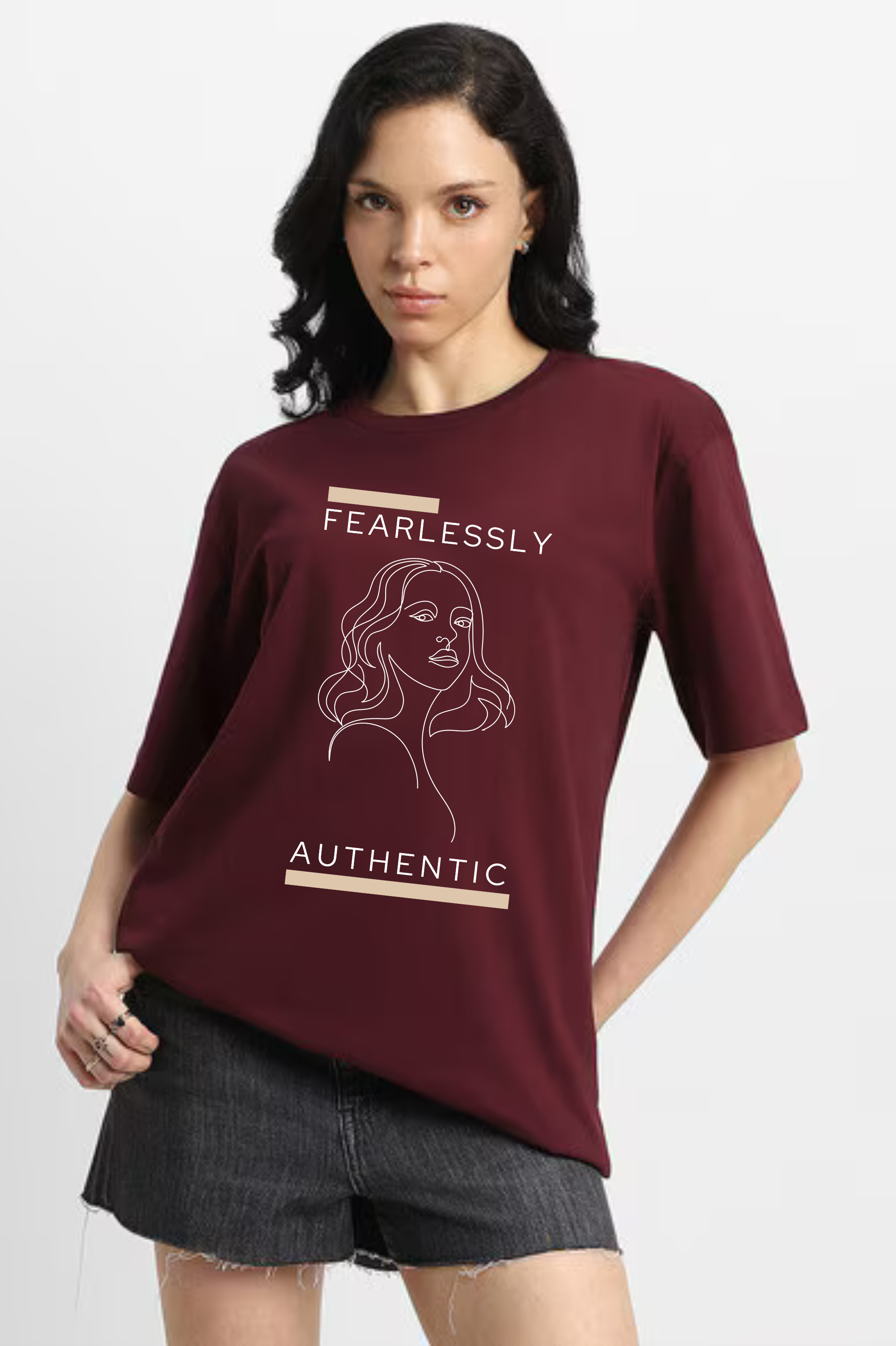 Fearlessly Authentic Graphic Classic Oversized T-shirt for Women [240 GSM]