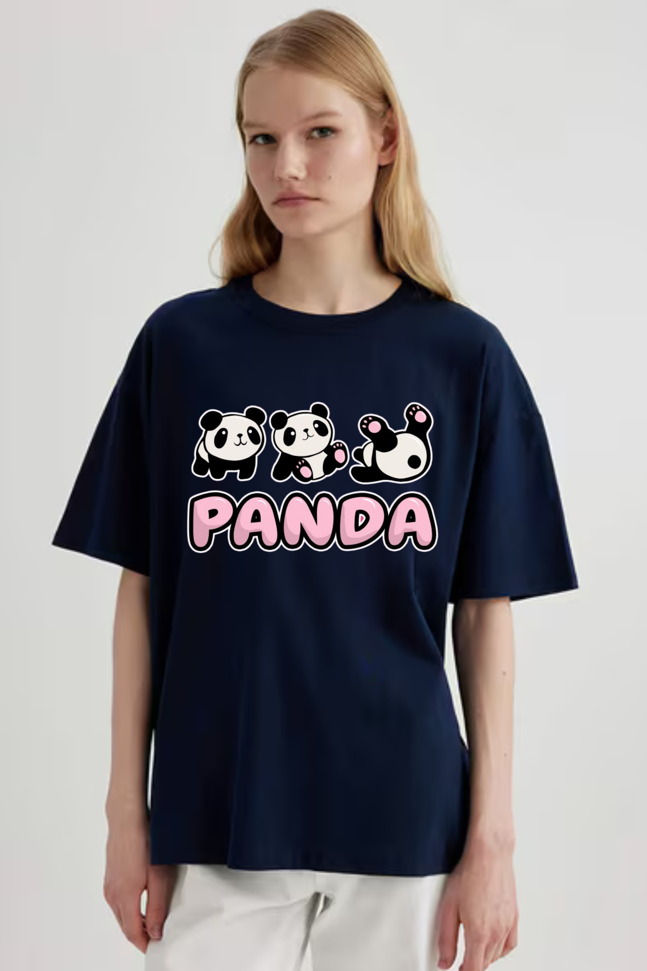 fun loving Panda Graphic Printed Classic Oversized T-shirt For Women 240GSM]