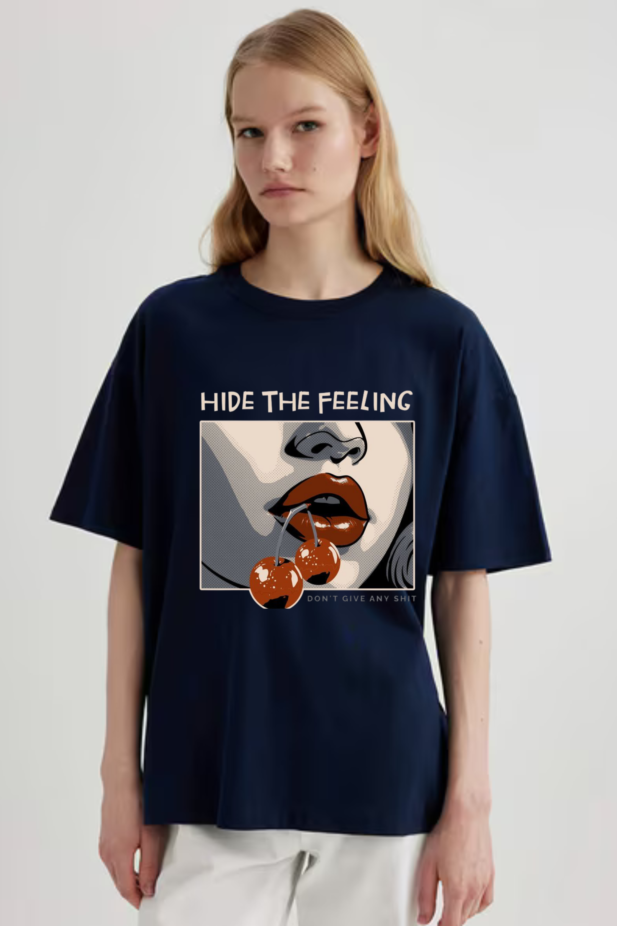 Hide The Feeling Graphic Printed Classic Oversized T-shirt For Women 240GSM]