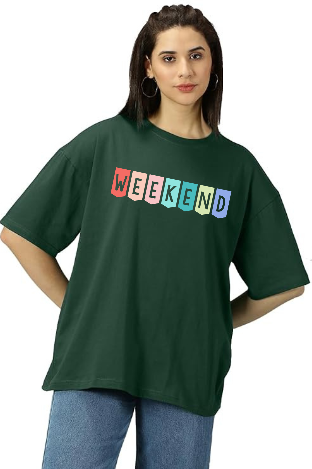 Weekend Graphic Printed Classic Oversized T-shirt For Women [240GSM]