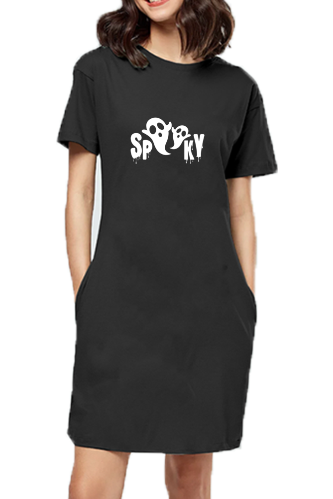 Spooky Printed T-Shirt Dress For Women