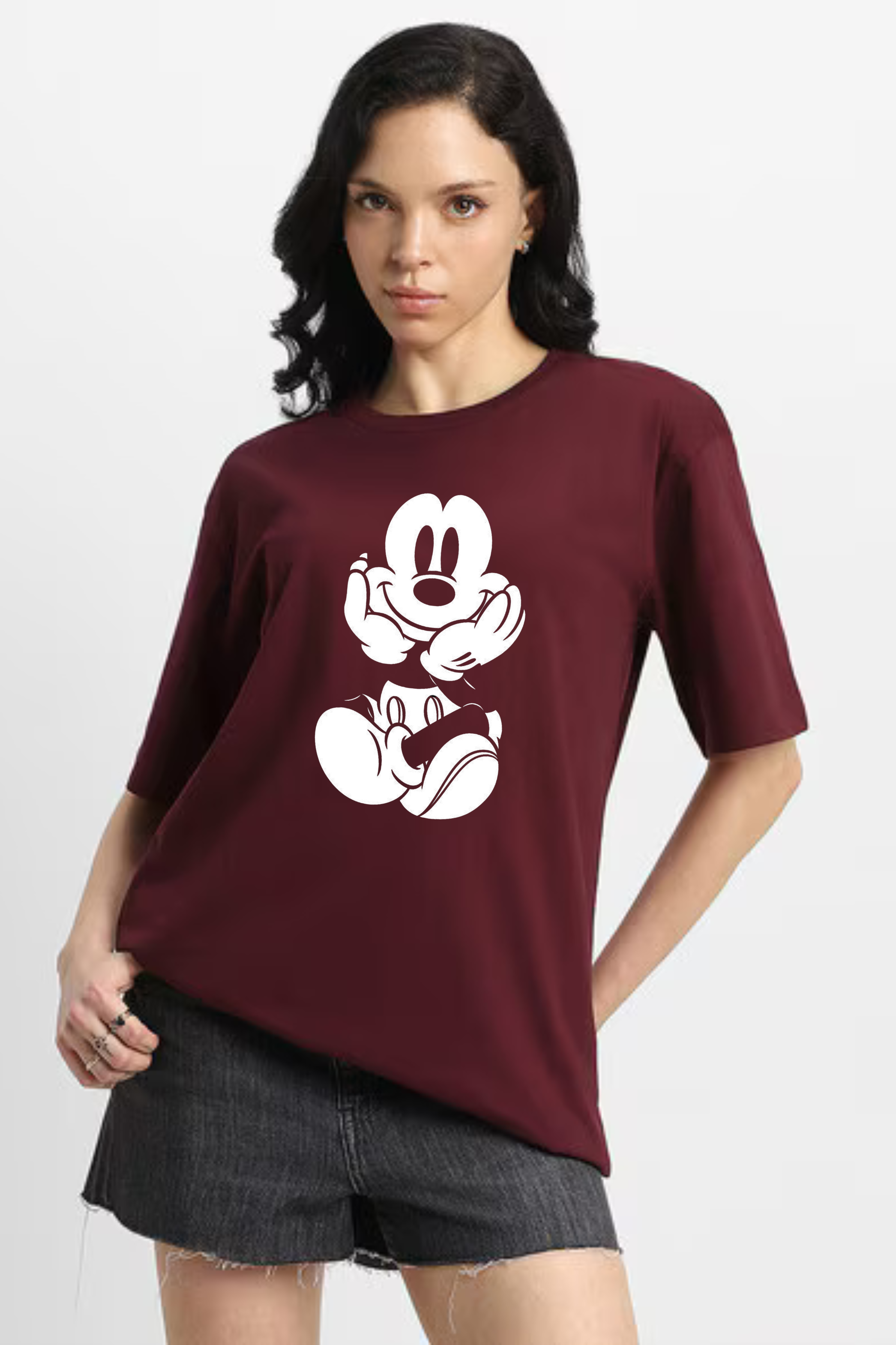 Happy Micky Graphic Printed Classic Oversized T-shirt for Women [240GSM]