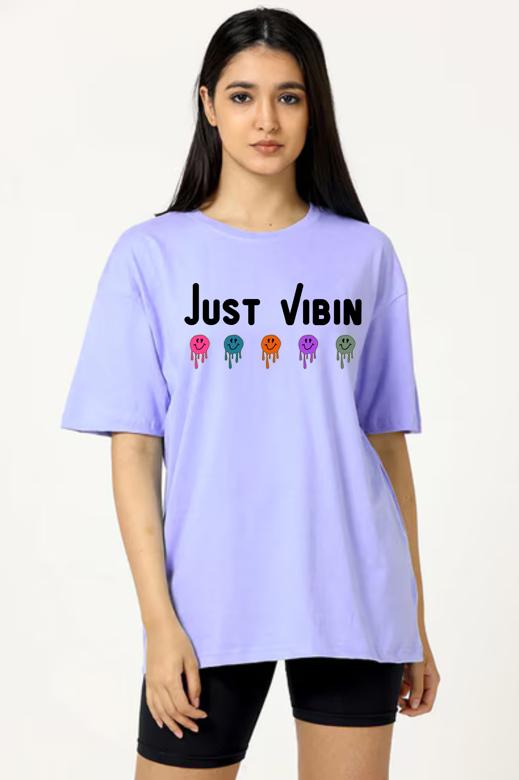 Just Vibin Graphic Printed Classic Oversized T-shirt For Women [240GSM]