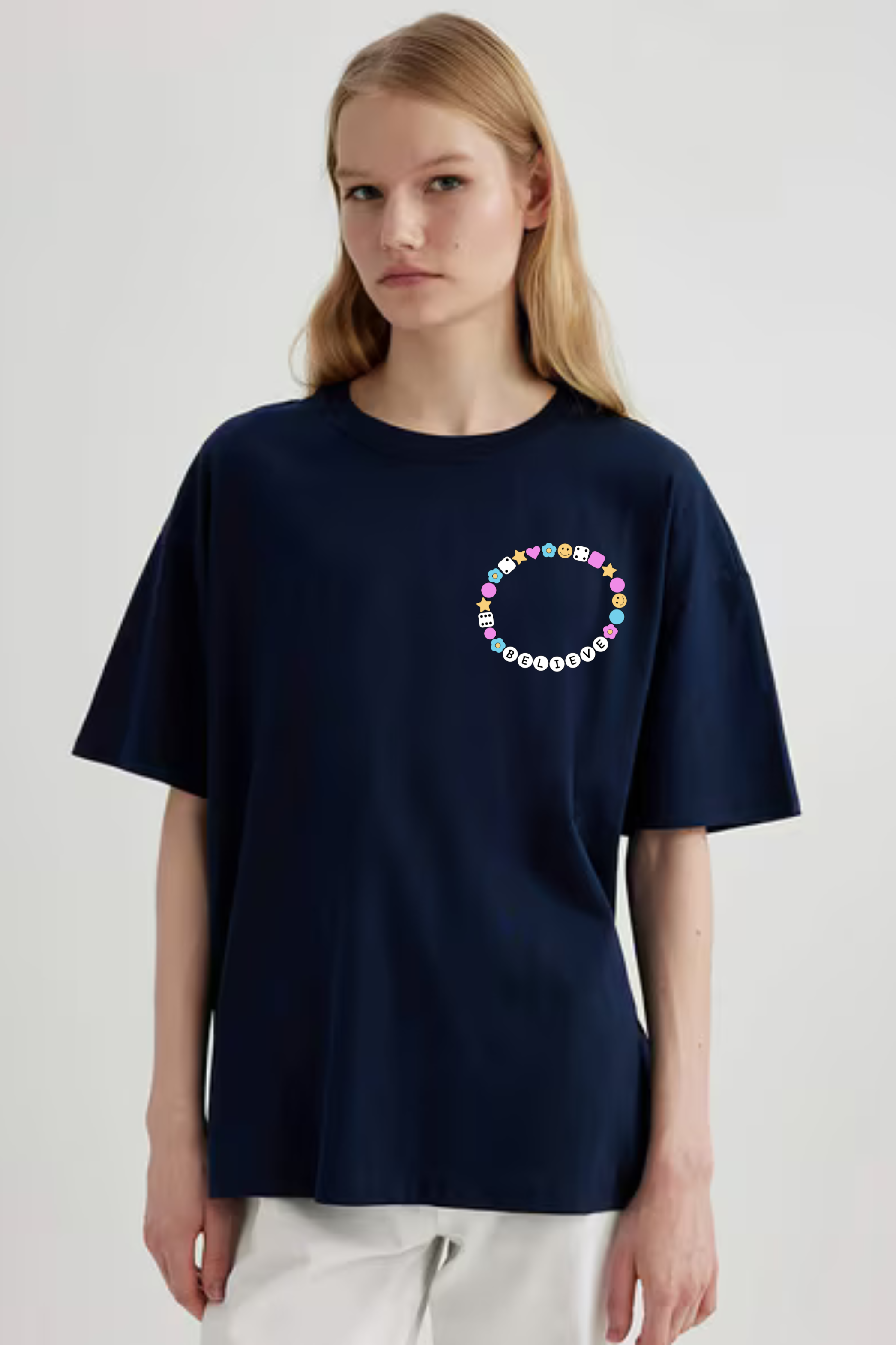 Believe chain Graphic Printed Classic Oversized T-shirt For Women [240GSM]